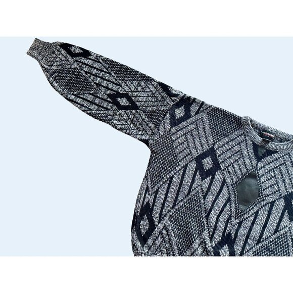 Vintage Exchange Unlimited 90s Faux Leather Patch Sweater Sz M - Picture 5 of 8